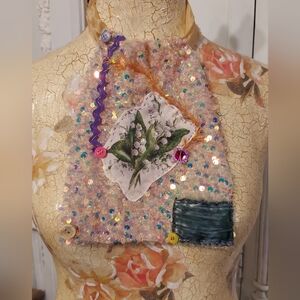 JABOT Handcrafted Sequin Necklace Adornment NWT One Of A Kind